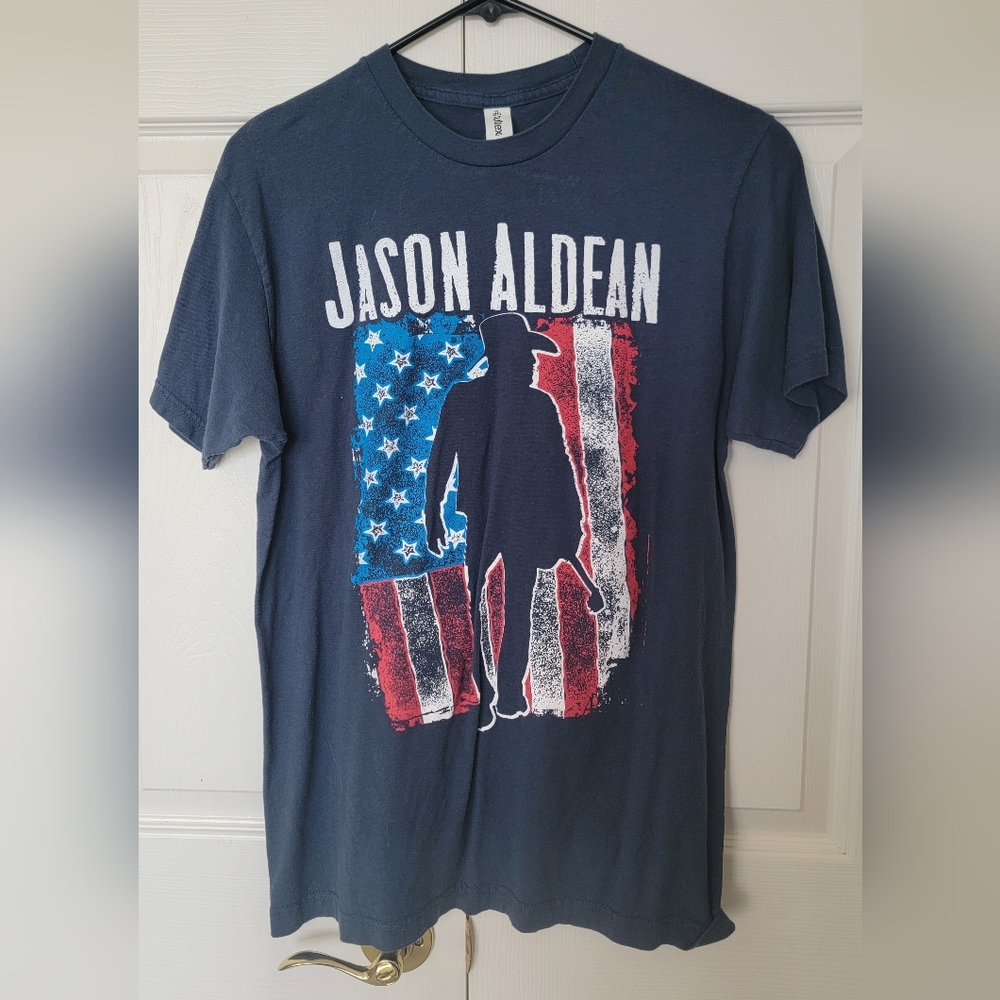 Jason Aldean Navy Blue Flag "Try That In a Small Town" T-Shirt MEDIUM
